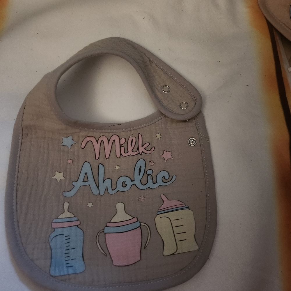 Milk Aholic Baby Bib - Pink and Blue